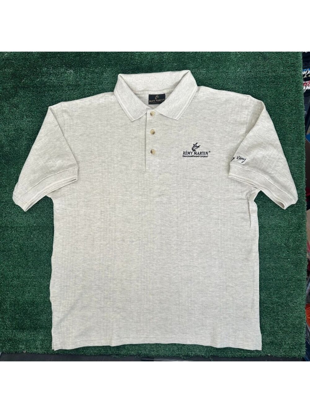 Vintage 90s Remy Martin Cognac Polo Shirt Ribbed Textured Beige Casual Liquor L